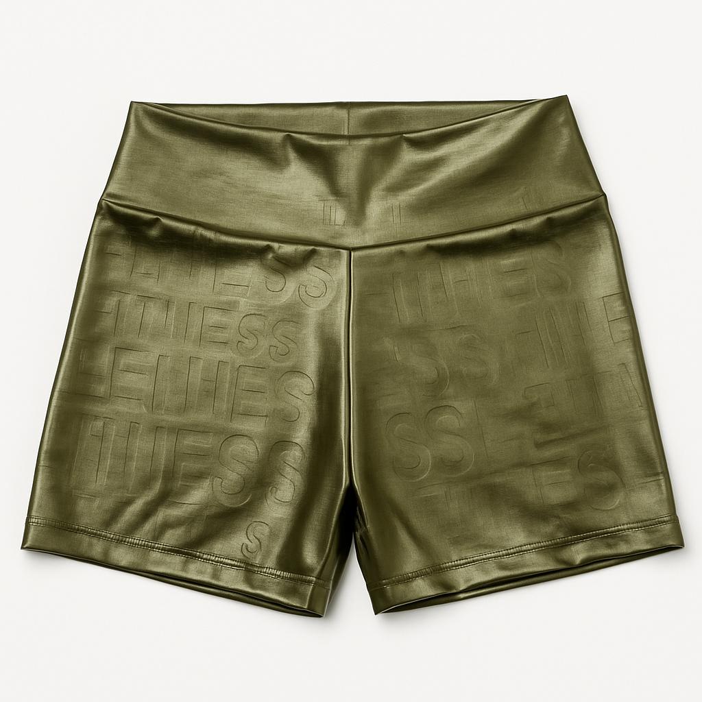 short fitness coralbrown feminino adulto suplex com letra cor verde musgo